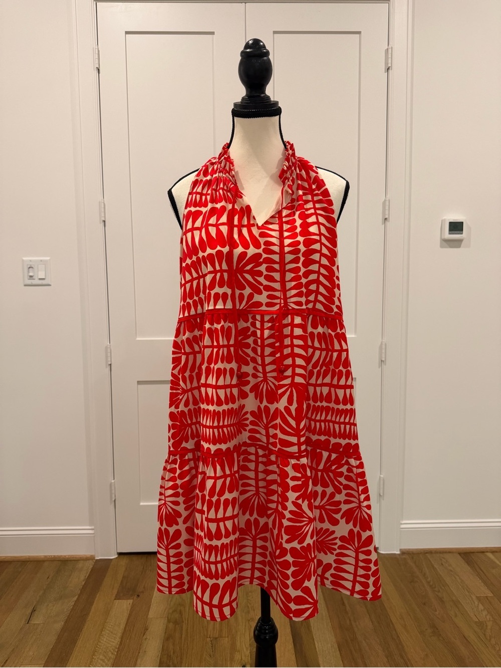 Joy Joy Red & Cream Halter Tiered Mini Dress | Sleeveless Dress | Size Small